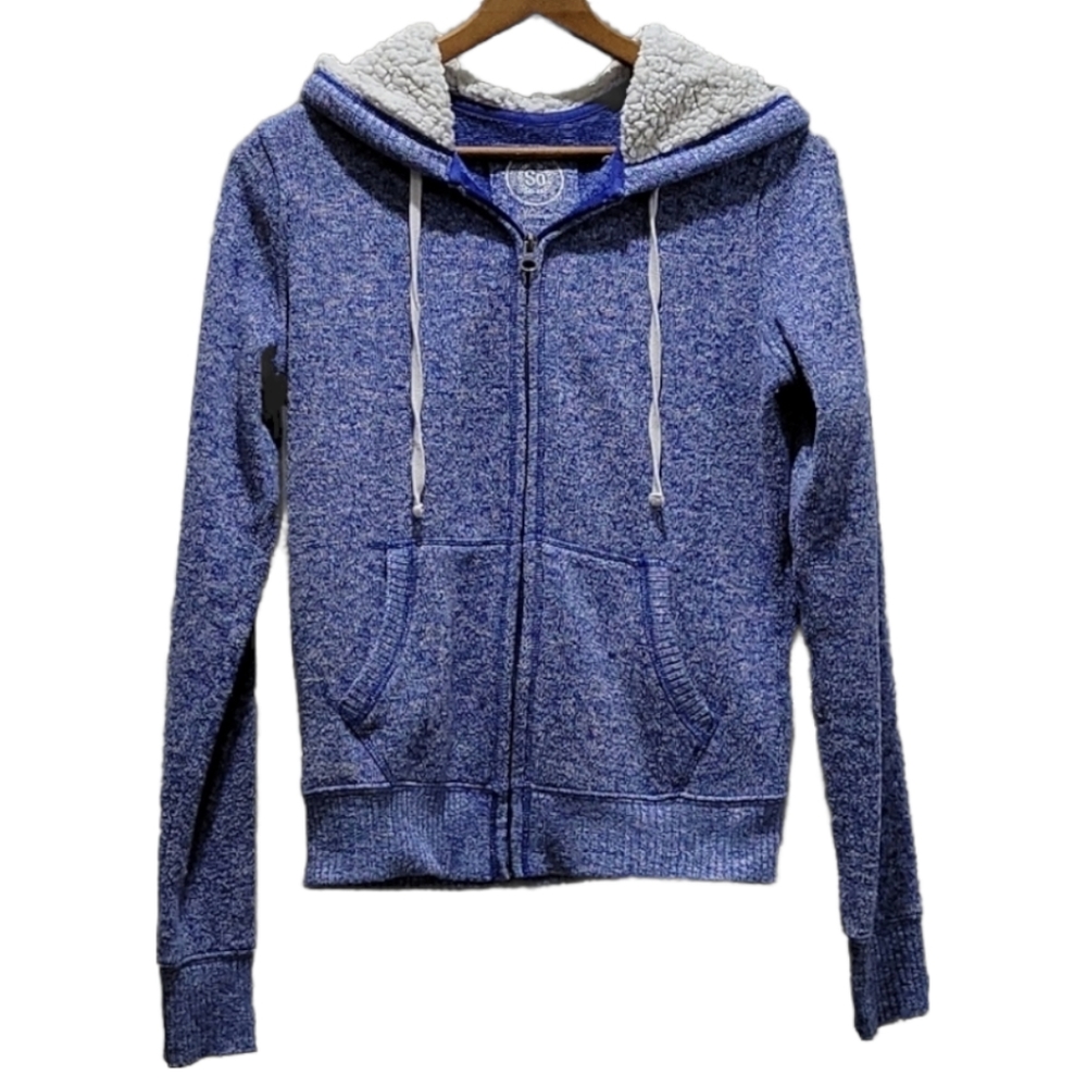 2 for $20! SO Blue Zip-Up Hoodie with White Fleece in Hood Size Junior M